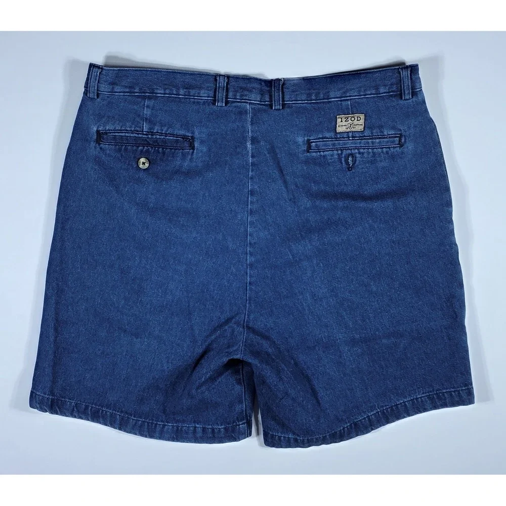 IZOD Men's Pleated Denim Shorts Blue Medium Wash 100% Cotton Size 38
